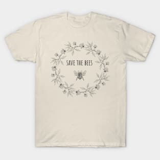 Wreath of clover flowers with save the bees T-Shirt